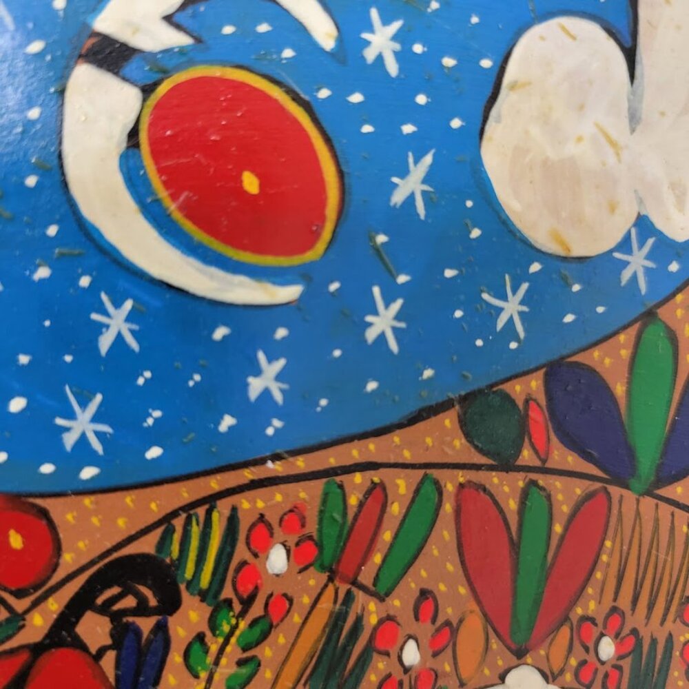 Mexican Hand Painted Folk Art Oval Clay Tray Platter Terracotta Wall Decor Fish - Picture 4 of 9